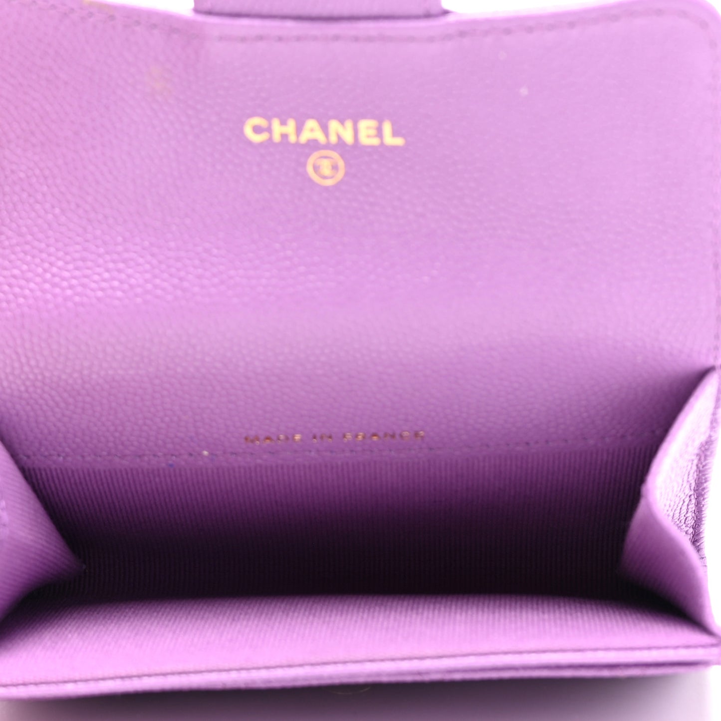 Caviar Quilted Flap Card Holder Wallet Purple