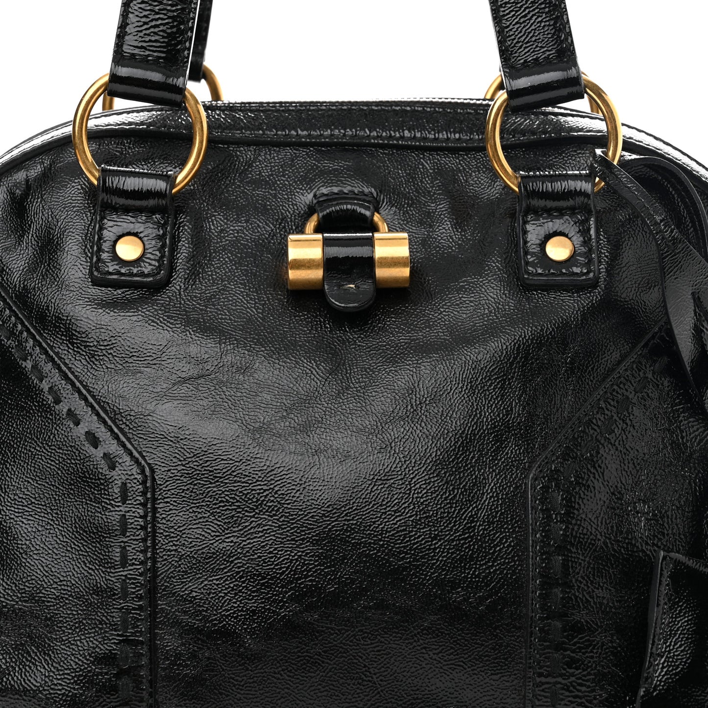 Textured Patent Calfskin Large Muse Black