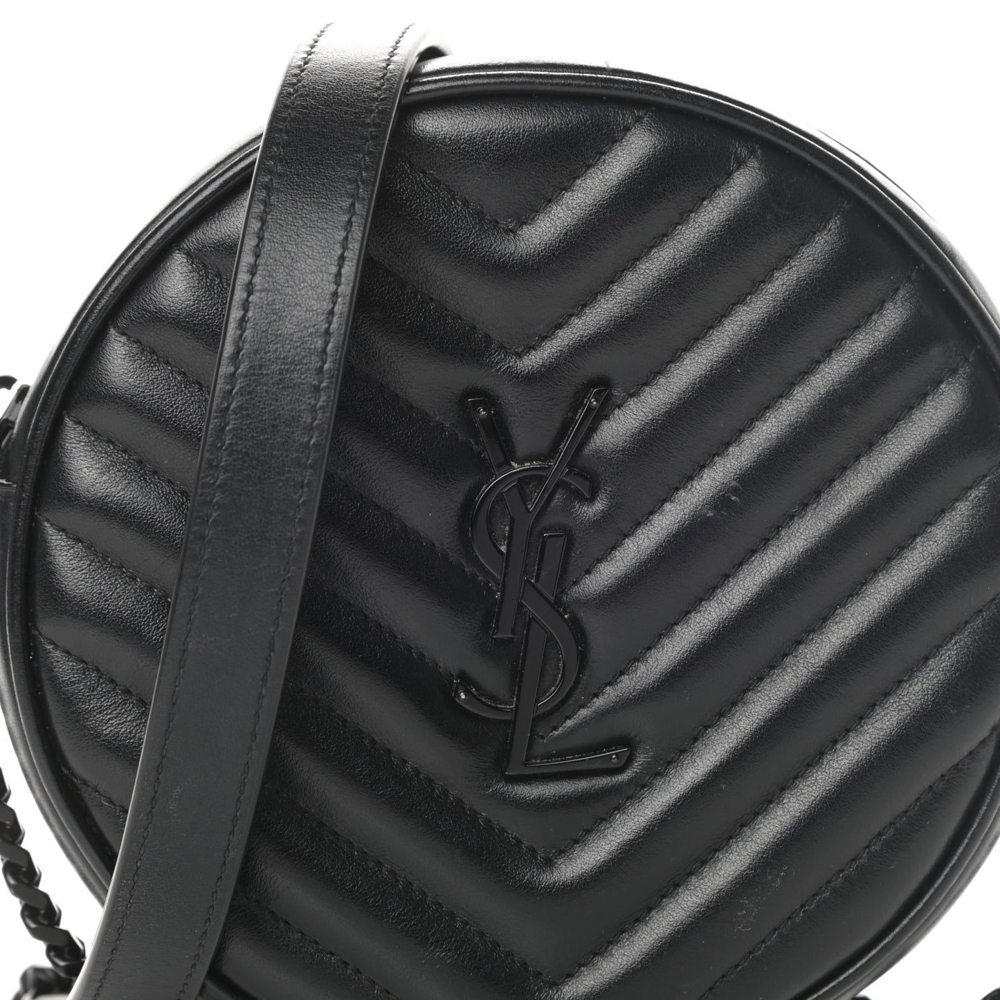 Calfskin Matelasse Chevron Round Vinyle Camera Bag Black