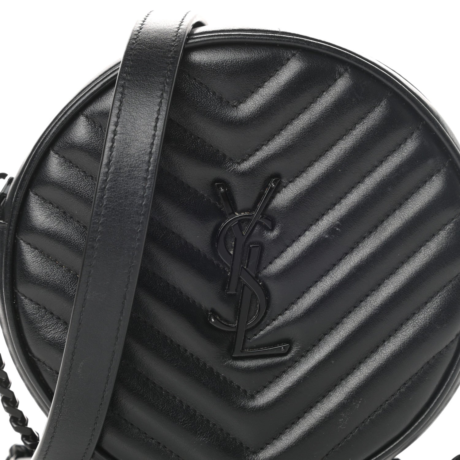 Saint Laurent Calfskin Matelasse Chevron Round Vinyle Camera Bag Black 8 of 13
