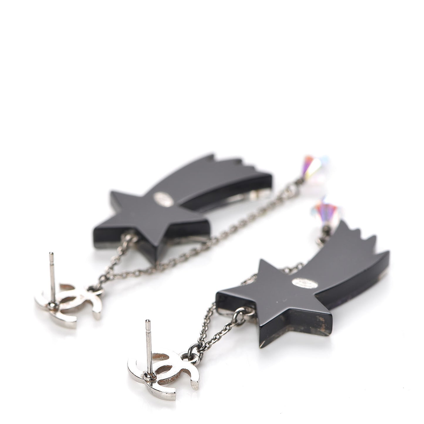 Resin Crystal CC Shooting Star Dangle Earrings Silver Purple
