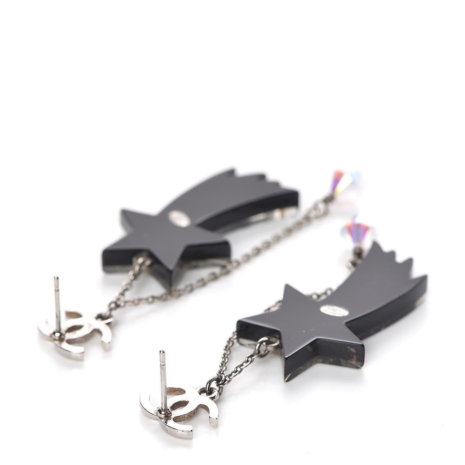 Chanel Resin Crystal CC Shooting Star Dangle Earrings Silver Purple 3 of 5