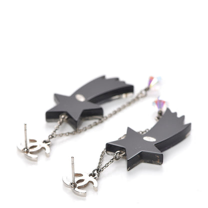 Chanel Resin Crystal CC Shooting Star Dangle Earrings Silver Purple 3 of 5