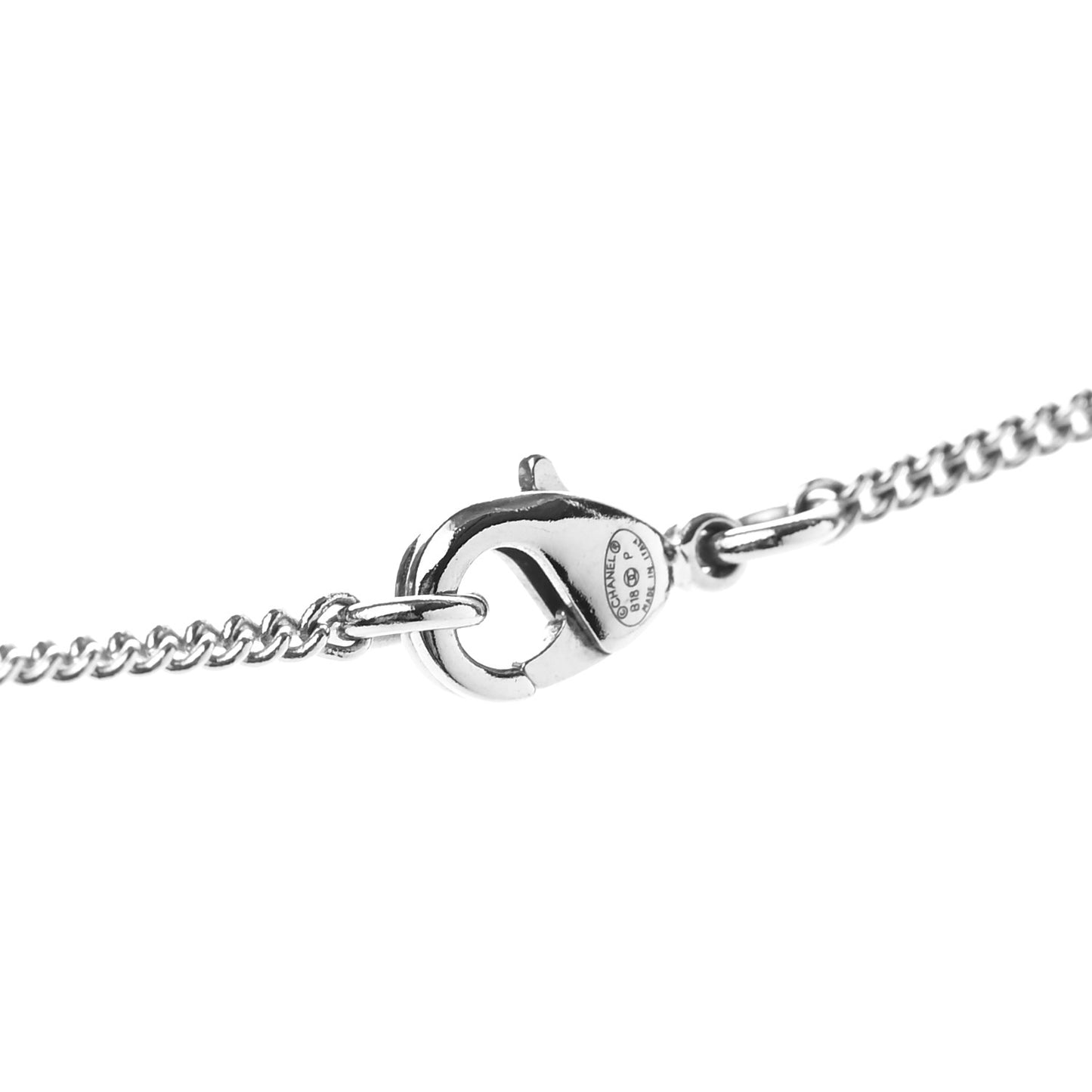 Crystal CC Bow Drop Necklace Silver