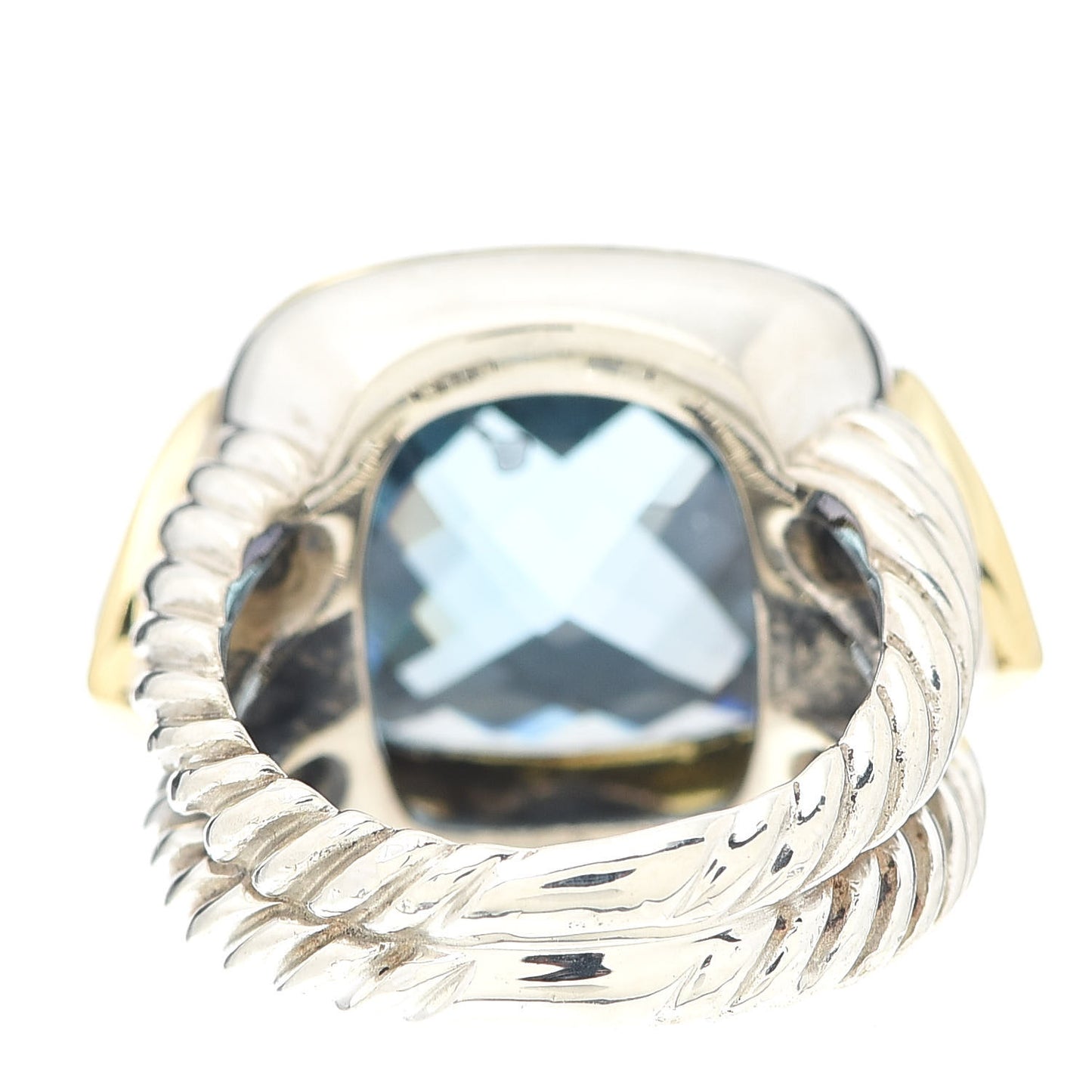 Sterling Silver 14K Yellow Gold 17mm Blue Topaz Iolite Cable Mosaic Ring 52 6
