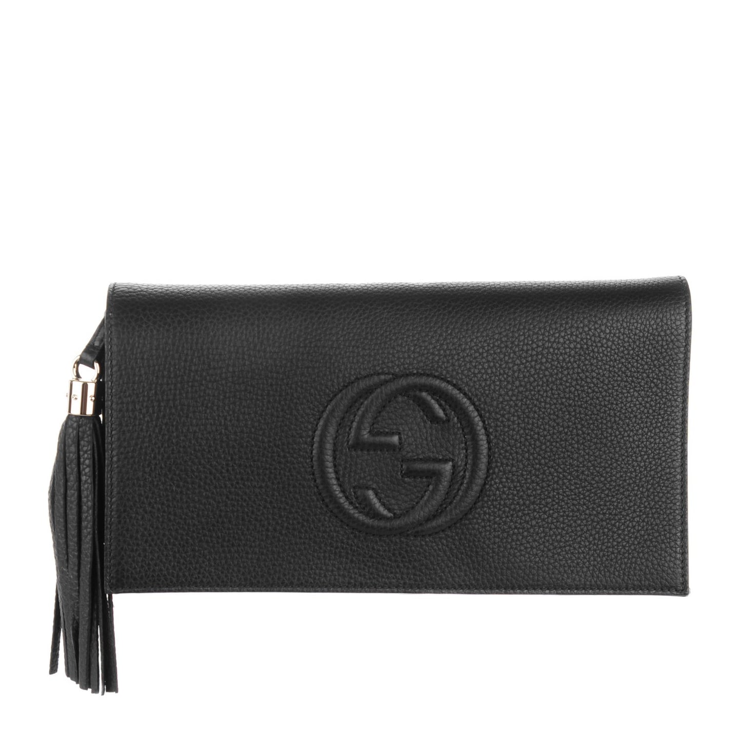 Pebbled Calfskin Medium Soho Clutch Black