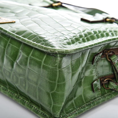 Prada Shiny Calfskin Crocodile Embossed Double Zip Bauletto Larice 12 of 15
