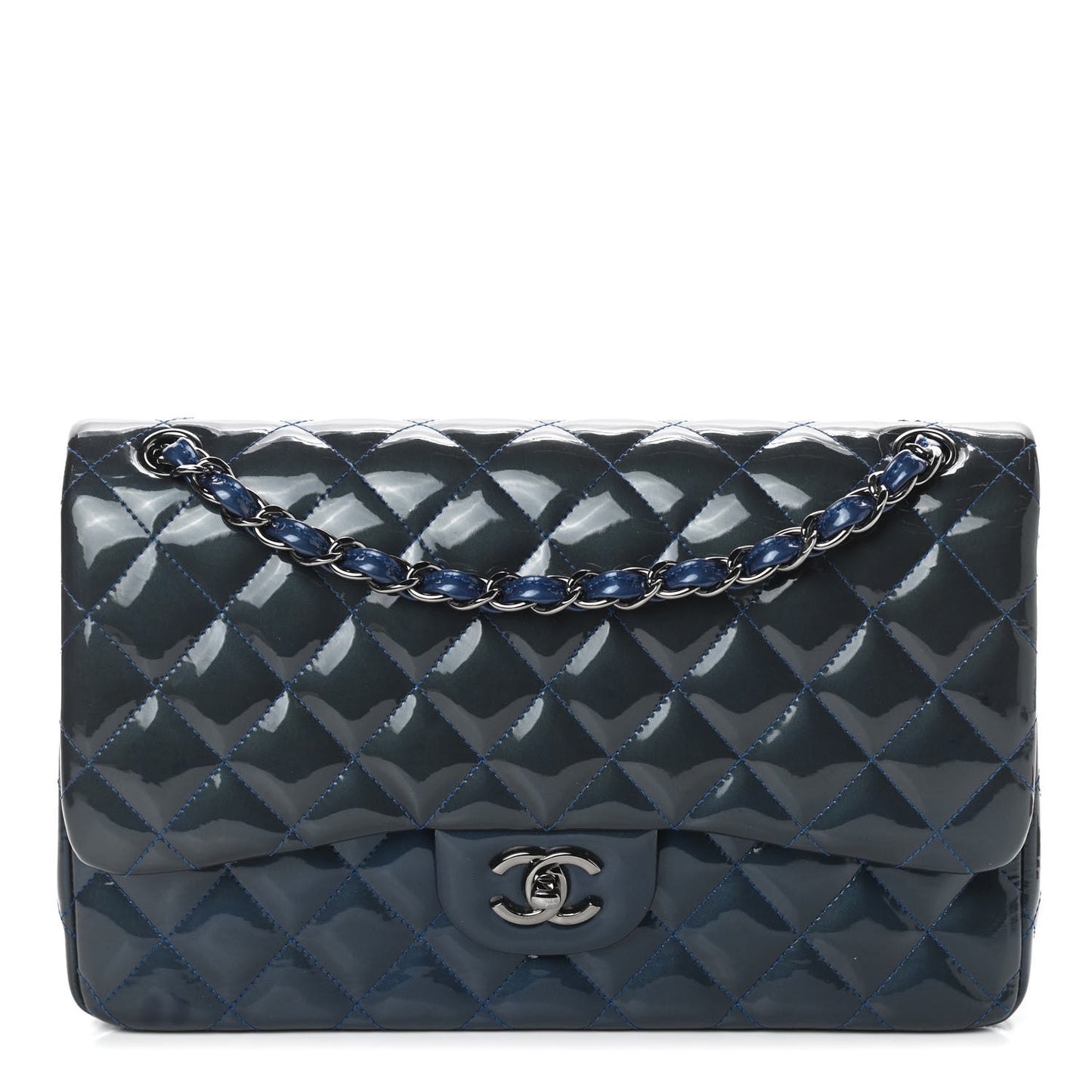 Patent Quilted Jumbo Double Flap Blue