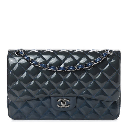 Chanel Patent Quilted Jumbo Double Flap Blue 1 of 10