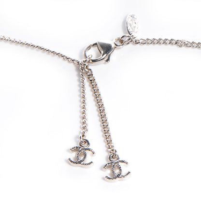 Chanel Crystal Studded Cube CC Necklace Silver 3 of 5