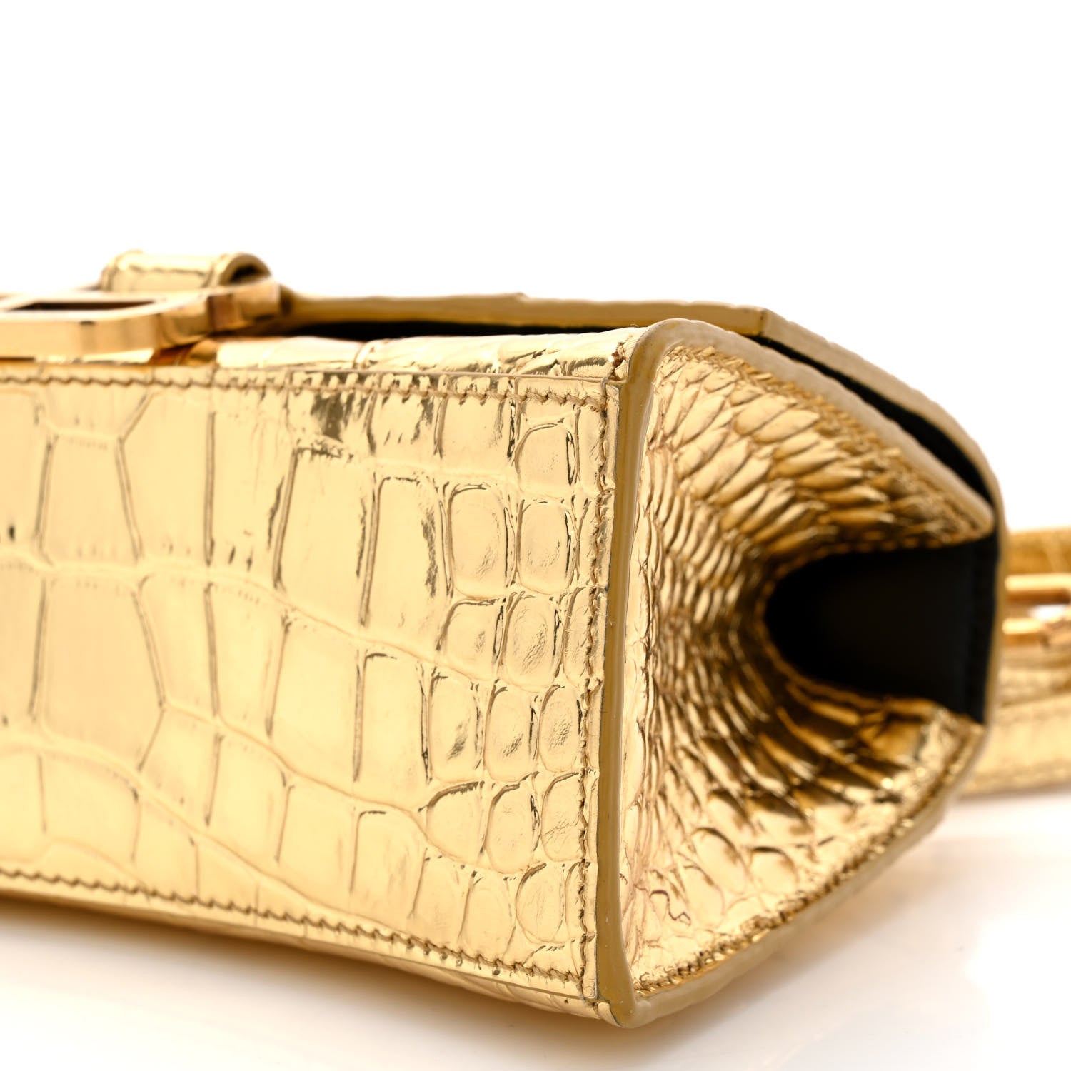 Balenciaga Metallic Calfskin Crocodile Embossed Hourglass Top Handle Bag XS Gold 10 of 17