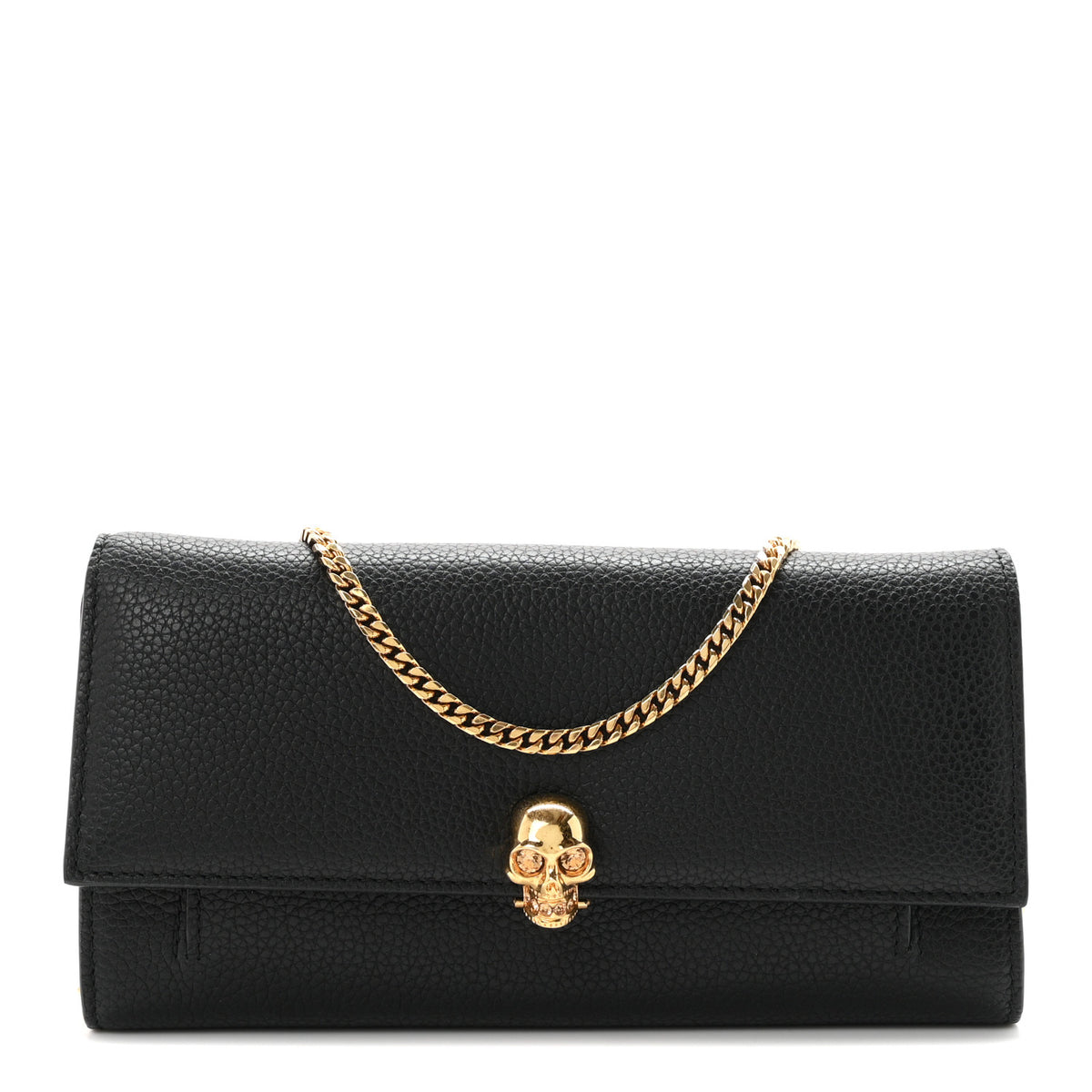 Pebbled Calfskin Skull Wallet on Chain Black