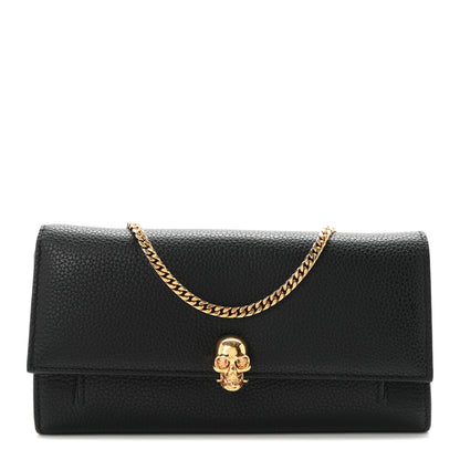 Alexander McQueen Pebbled Calfskin Skull Wallet on Chain Black 1 of 10