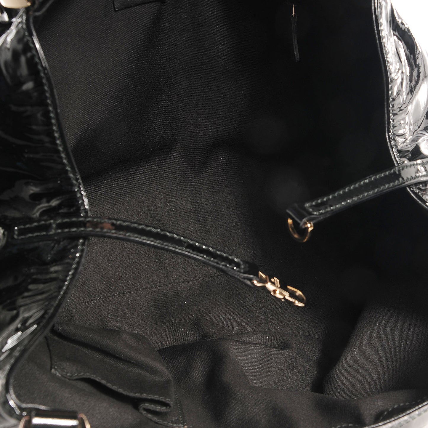 Patent D Gold Large Shoulder Bag Black
