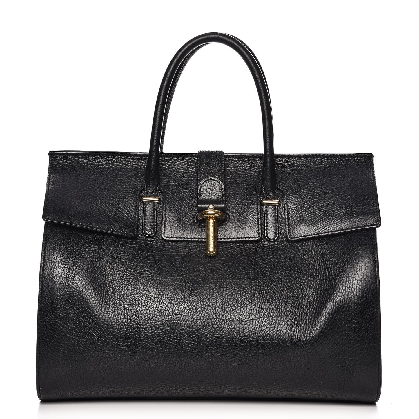 Grained Calfskin M Tube Round Tote Black
