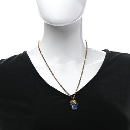 Gucci Metal Brass Swarovski Lion Head Necklace Gold Sapphire Blue 2 of 7
