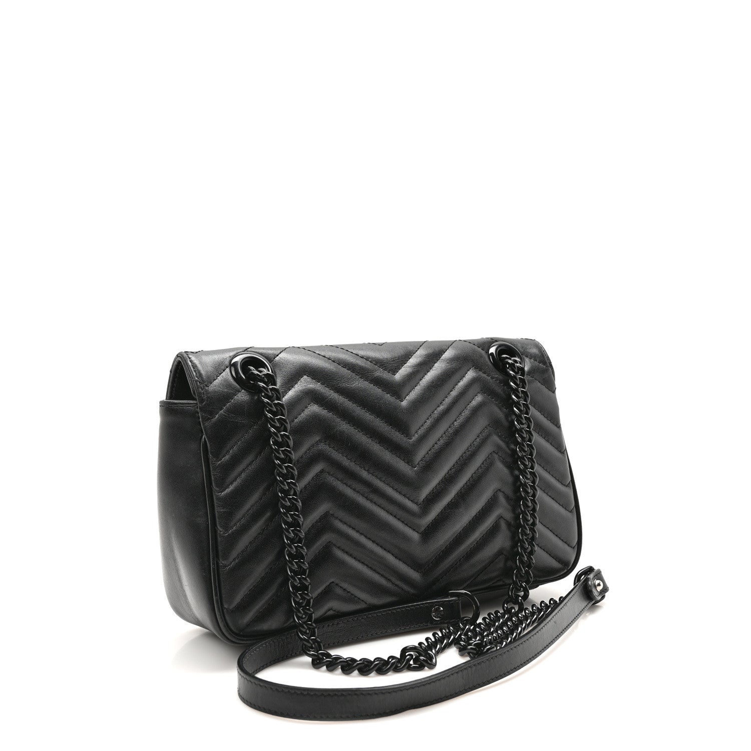 Gucci Calfskin Matelasse Monochrome Medium GG Marmont Shoulder Bag Black 3 of 10