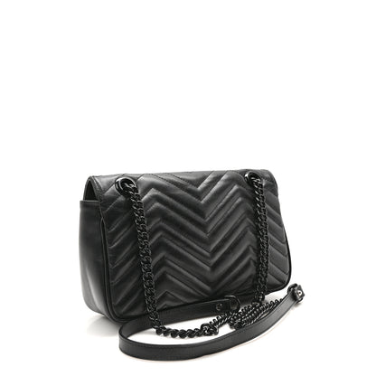 Gucci Calfskin Matelasse Monochrome Medium GG Marmont Shoulder Bag Black 3 of 10