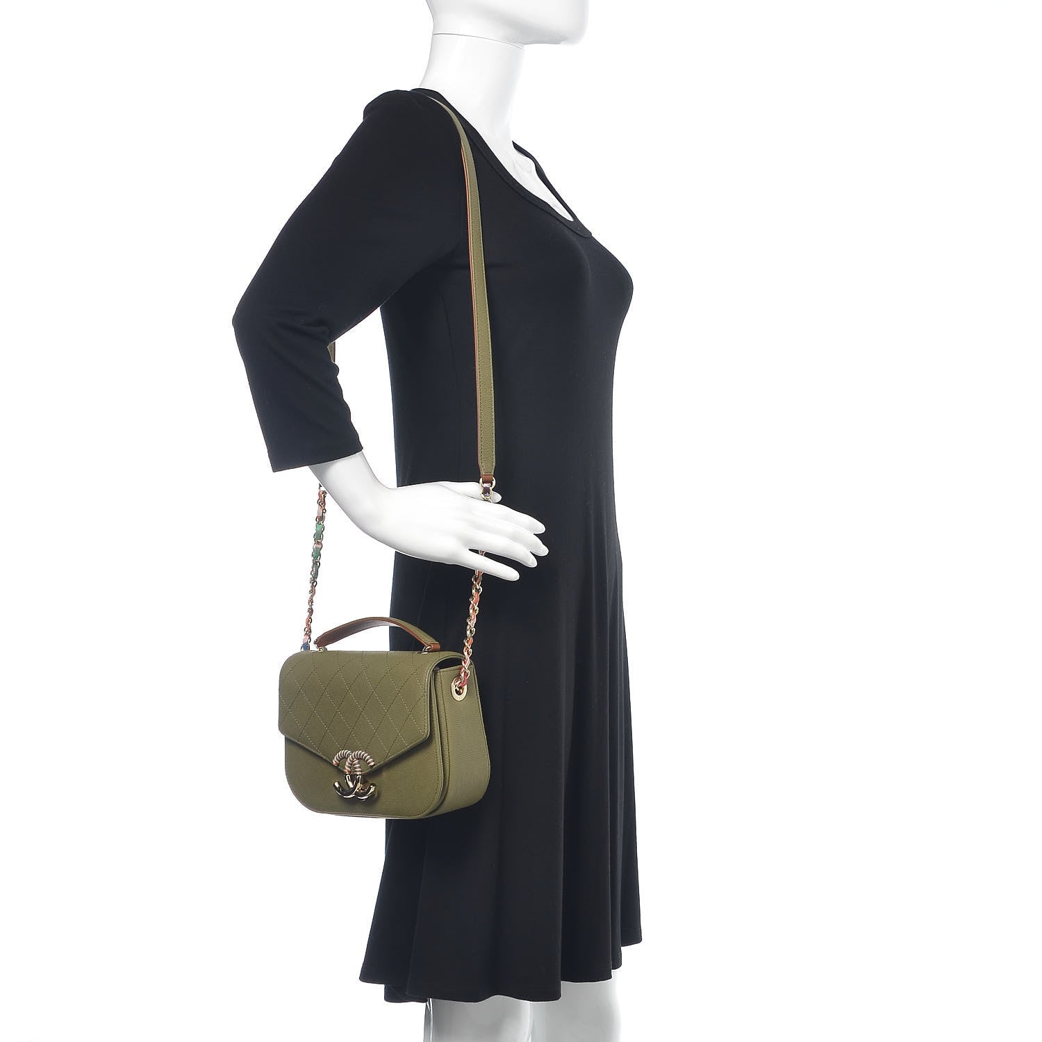 Chanel Grained Calfskin Quilted Small Cuba Top Handle Flap Khaki 2 of 12