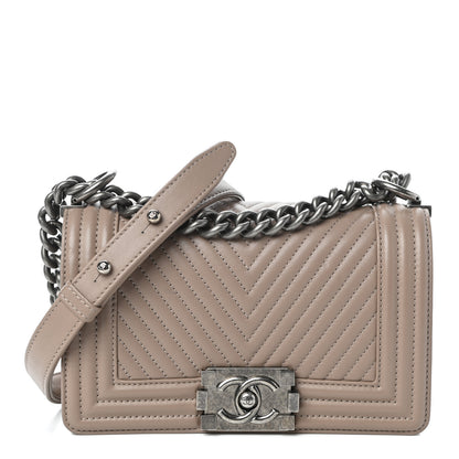 Chanel Calfskin Chevron Quilted Small Boy Flap Taupe 1 of 10