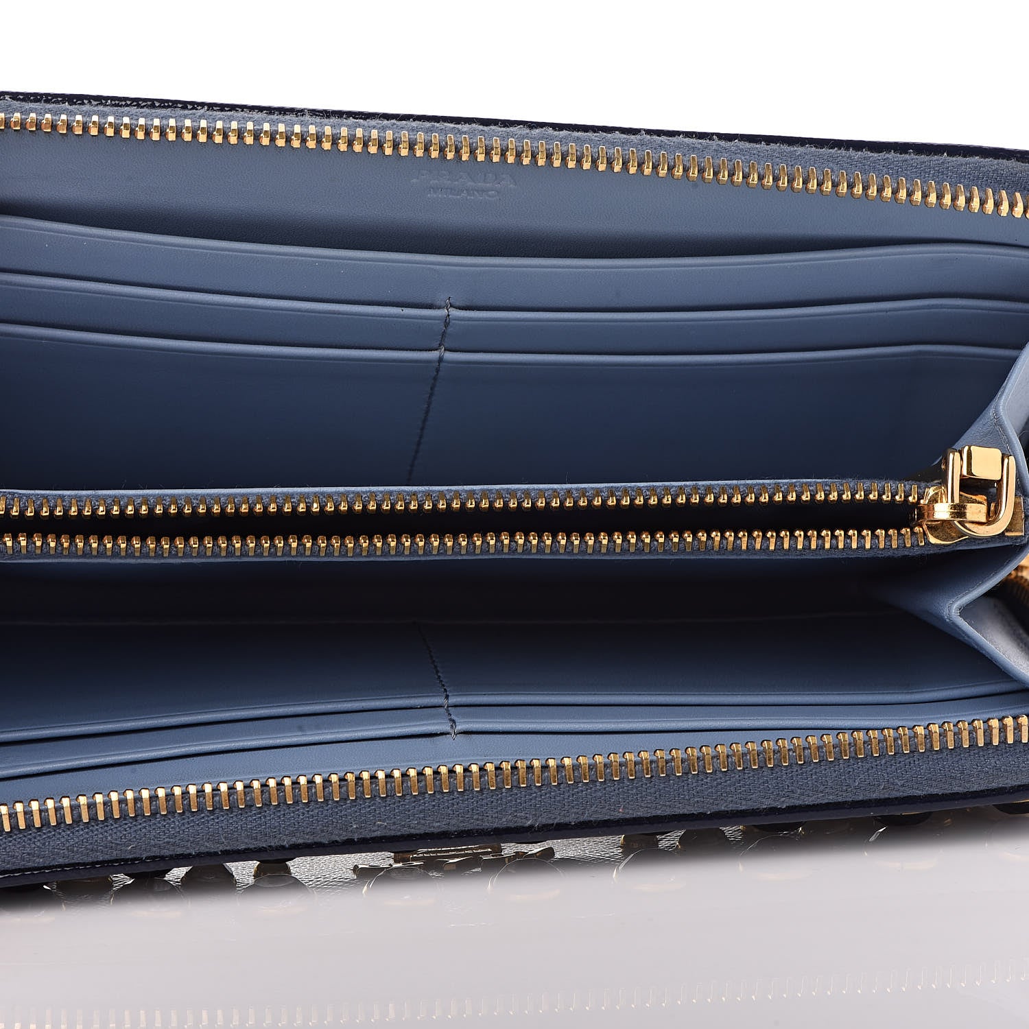 Prada Saffiano Vernice Crystal Studded Zip Around Wallet Blue 5 of 13