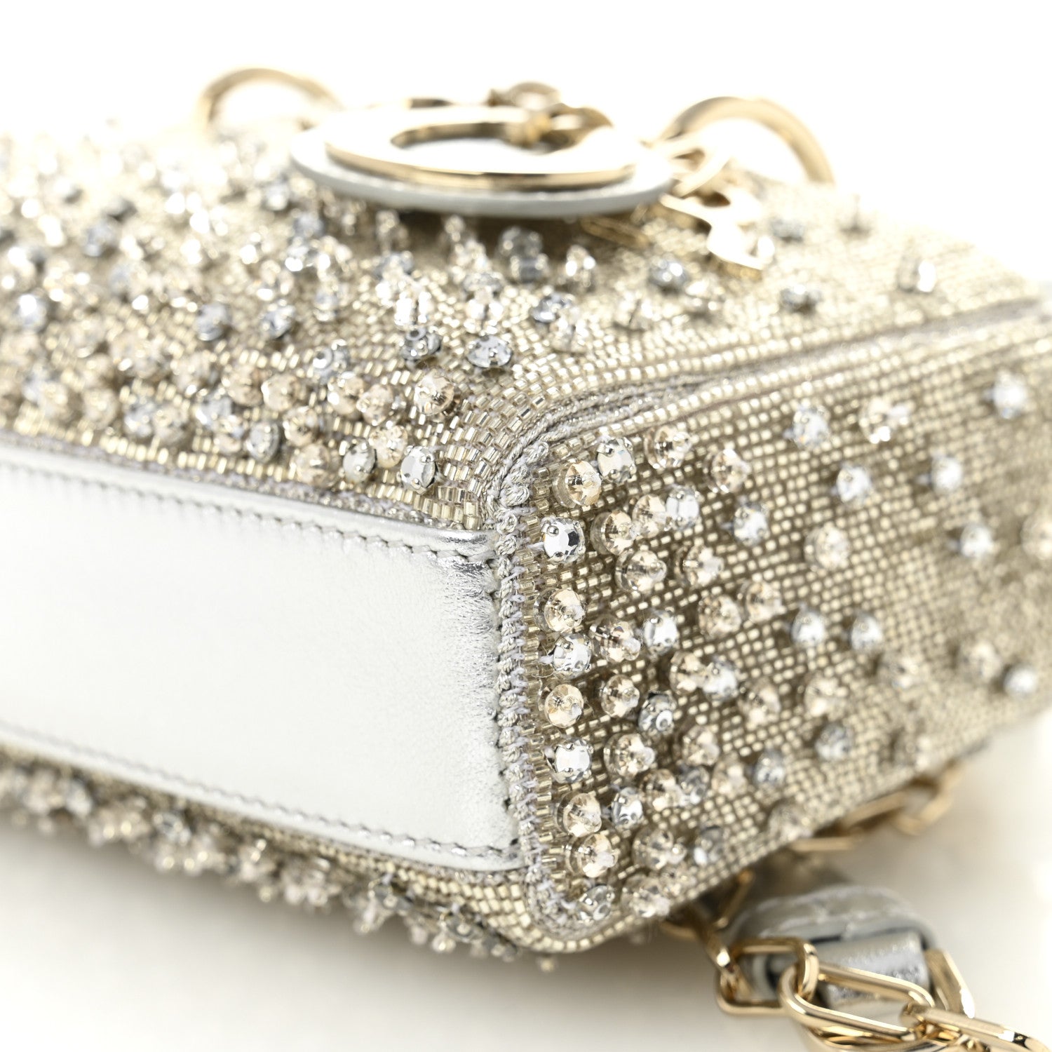 Christian Dior Metallic Lambskin Crystal Beaded Embroidered Micro Lady D-Joy Silver 10 of 11