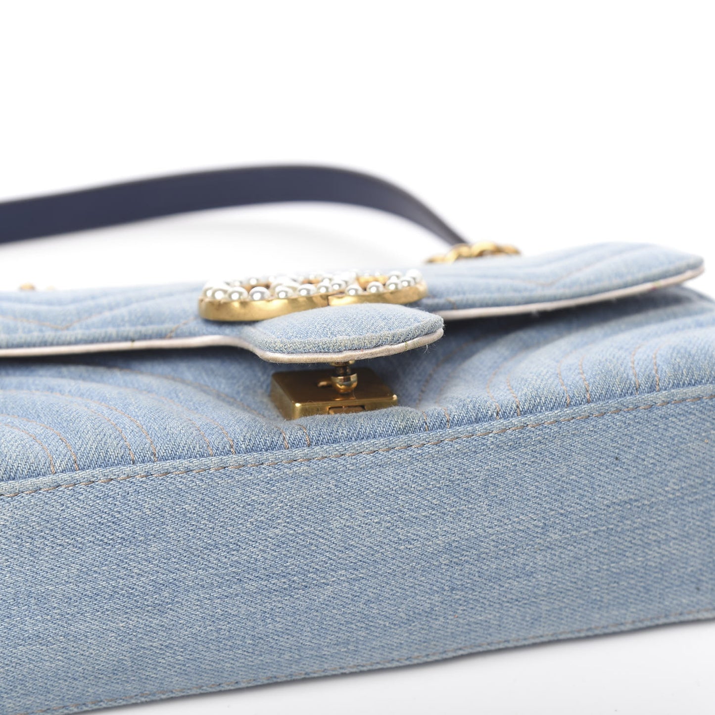 Denim Matelasse Mini Pearly GG Marmont Shoulder Bag Blue