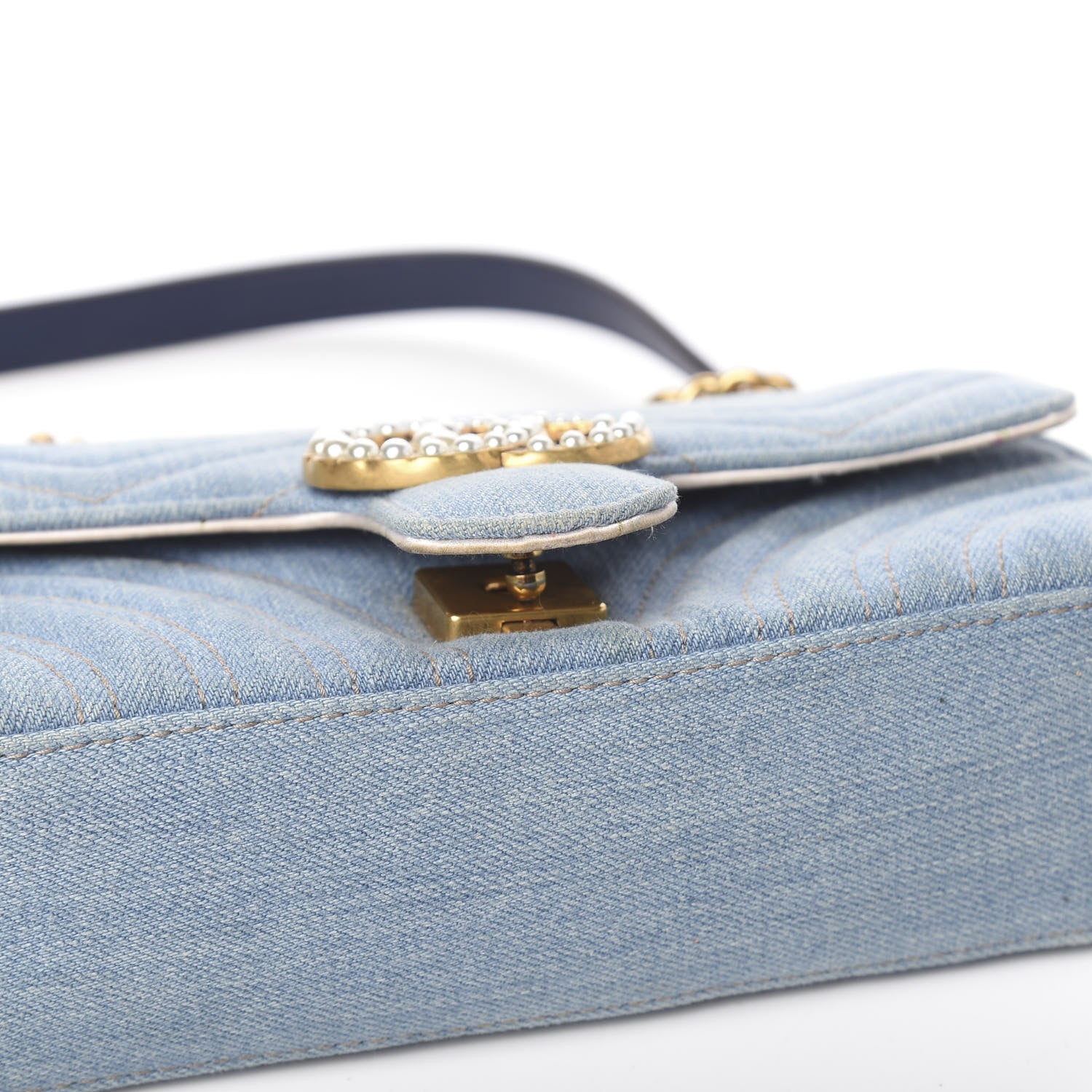 Gucci Denim Matelasse Mini Pearly GG Marmont Shoulder Bag Blue 4 of 15
