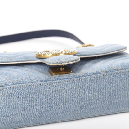 Gucci Denim Matelasse Mini Pearly GG Marmont Shoulder Bag Blue 4 of 15