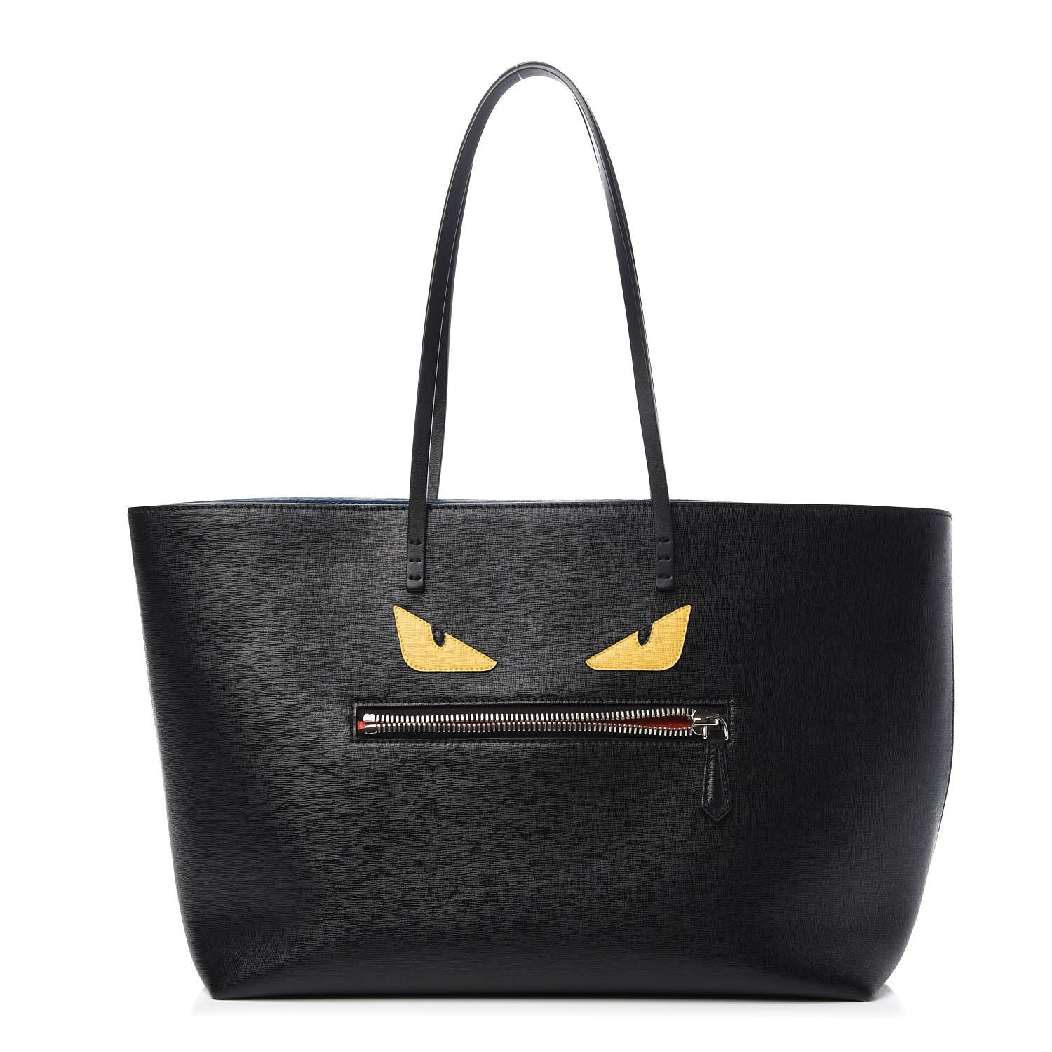 Fendi Vitello Elite Cuoio Monster Buggies Medium Roll Tote Black Multicolor Blue Cobalto 1 of 11