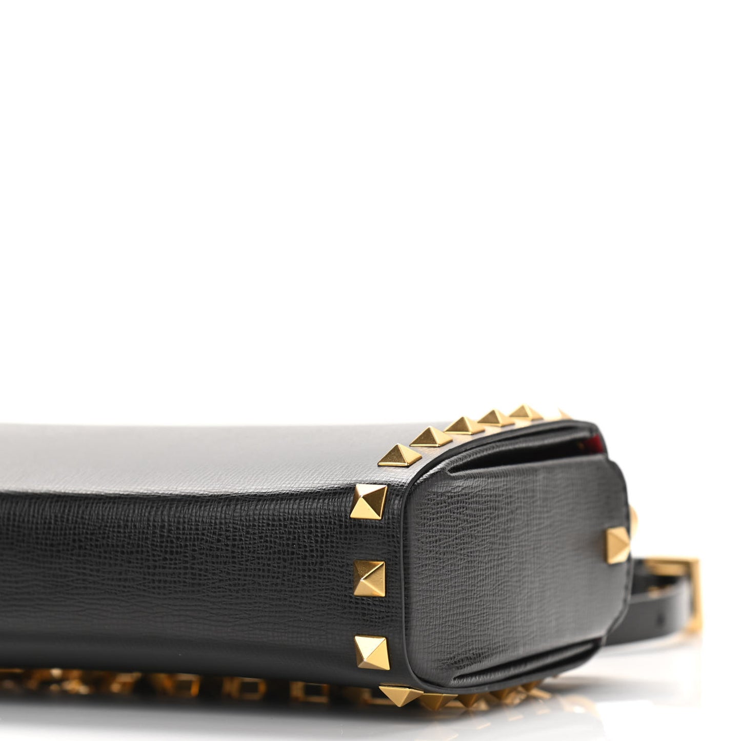 Grainy Calfskin Rockstud Alcove Box Clutch Black