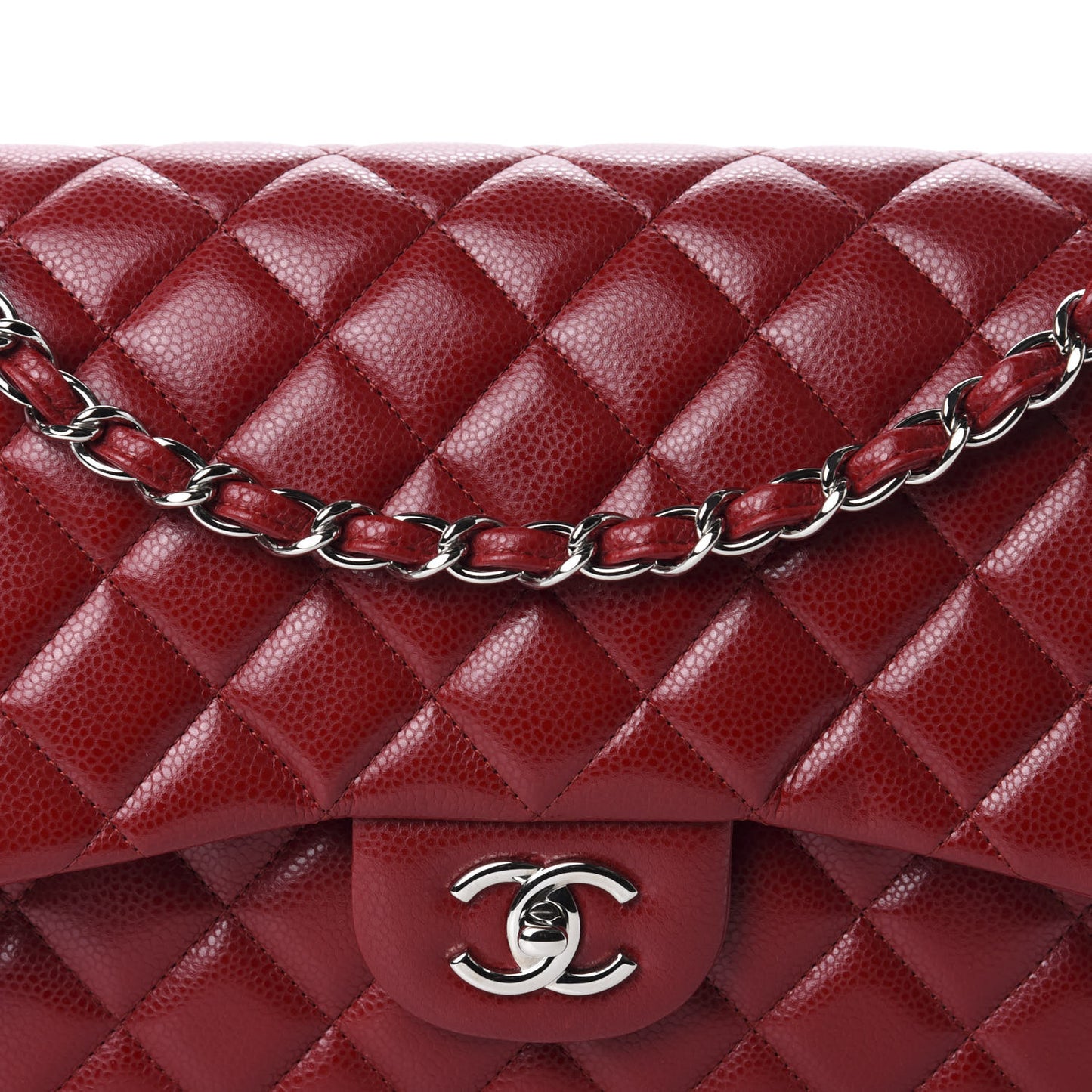 Caviar Quilted Jumbo Double Flap Red