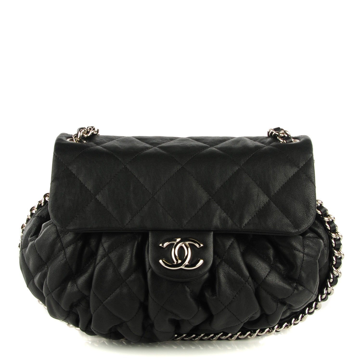 Chanel Washed Lambskin Quilted Medium Chain Around Messenger Black 1 of 6