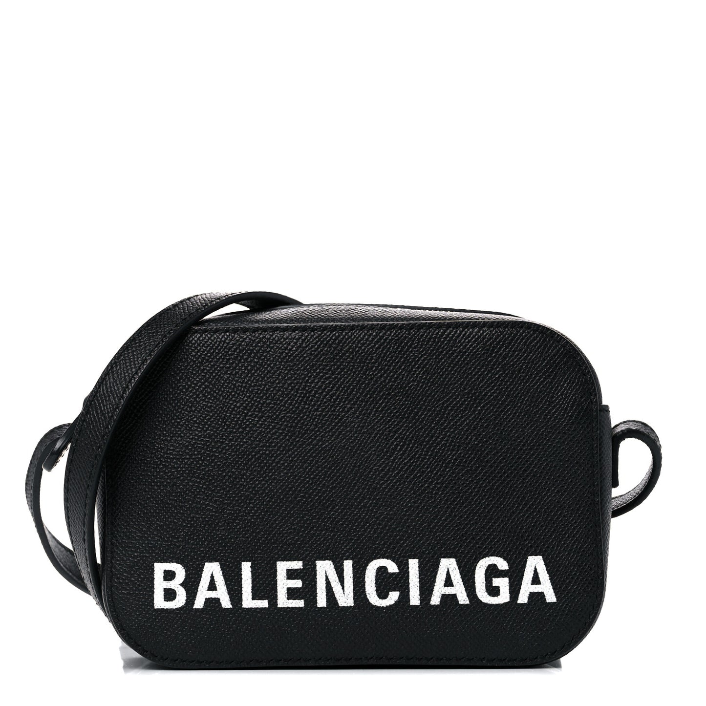Signature Grained Calfskin Logo XS Ville Camera Bag Black White