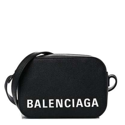 Balenciaga Signature Grained Calfskin Logo XS Ville Camera Bag Black White 1 of 10