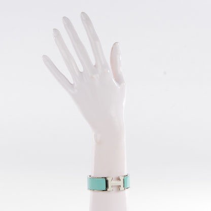 Hermes Enamel Wide Clic Clac H Bracelet PM Lagon Blanc 2 of 6