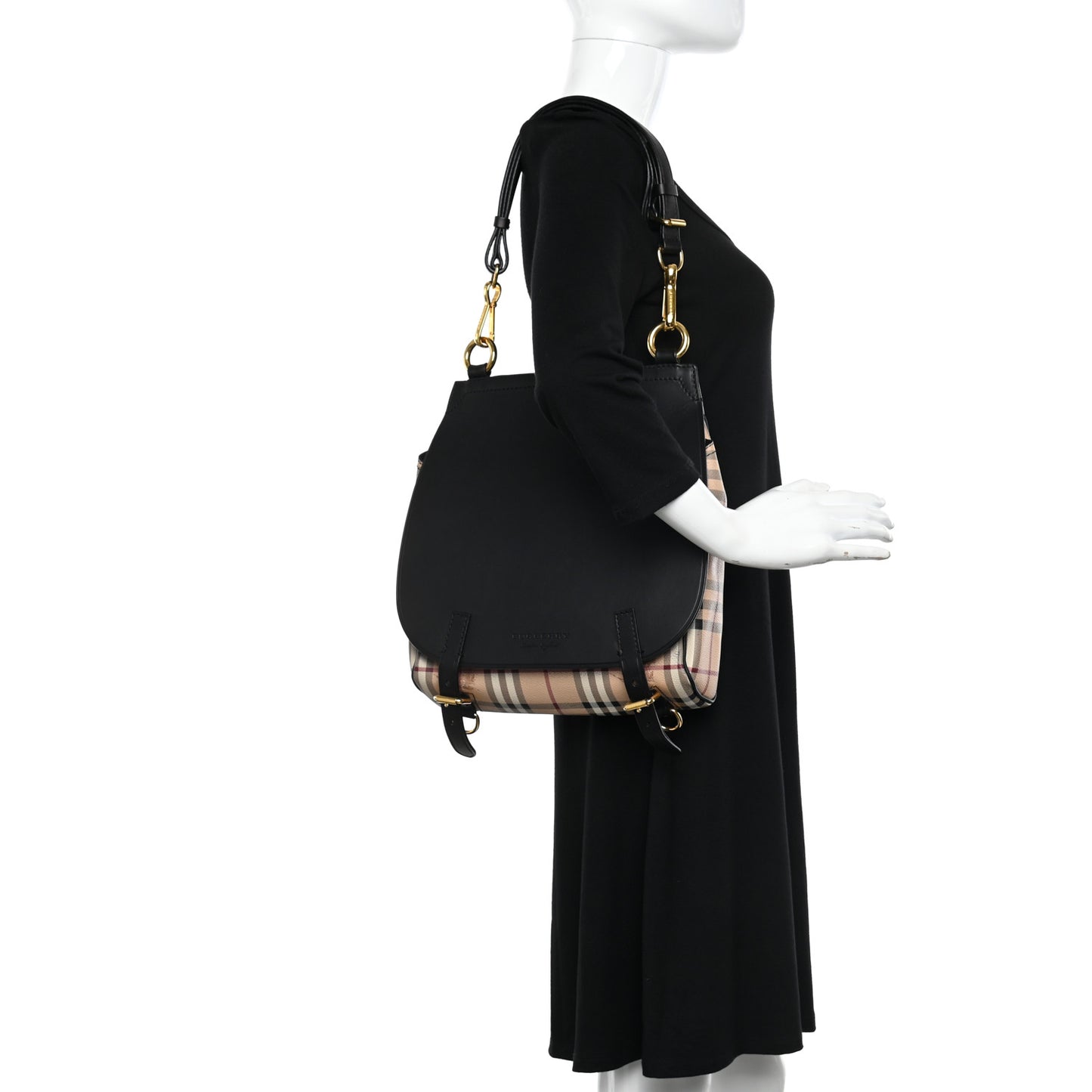 Calfskin Haymarket Check Small Bridle Satchel Black