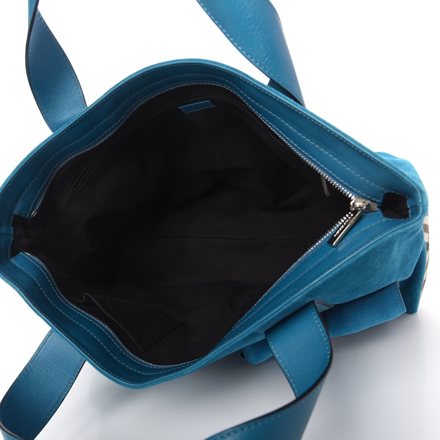 Burberry Suede Classic Check Shoulder Bag Blue 5 of 11