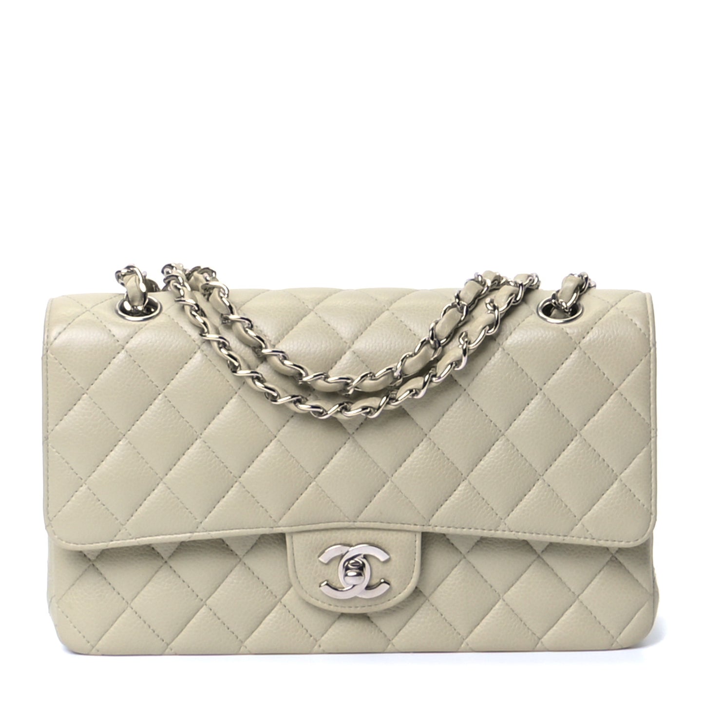 Caviar Quilted Medium Double Flap Light Green