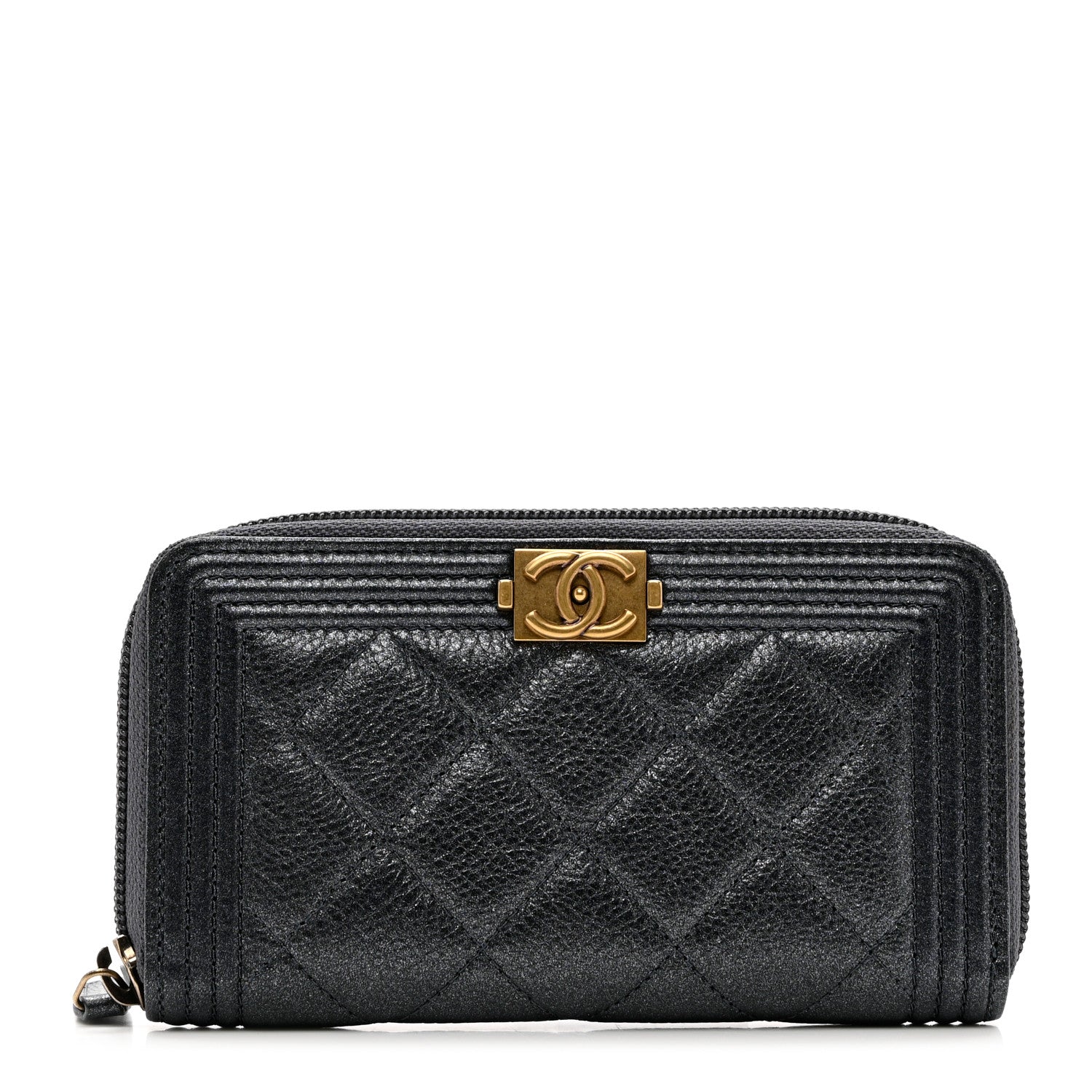 Chanel Metallic Calfskin Quilted Small Boy Zip Around Wallet Charcoal 1 of 8