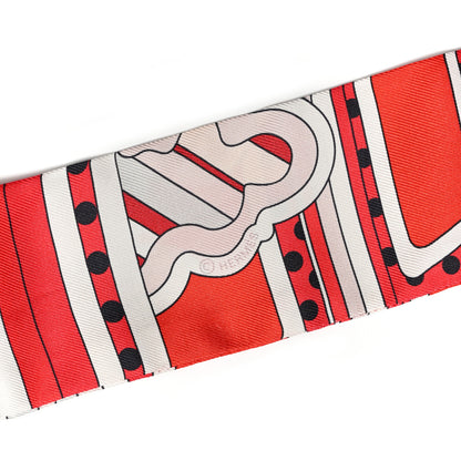 Hermes Silk Faubourg Rainbow Twilly Rouge White Bordeaux 3 of 4