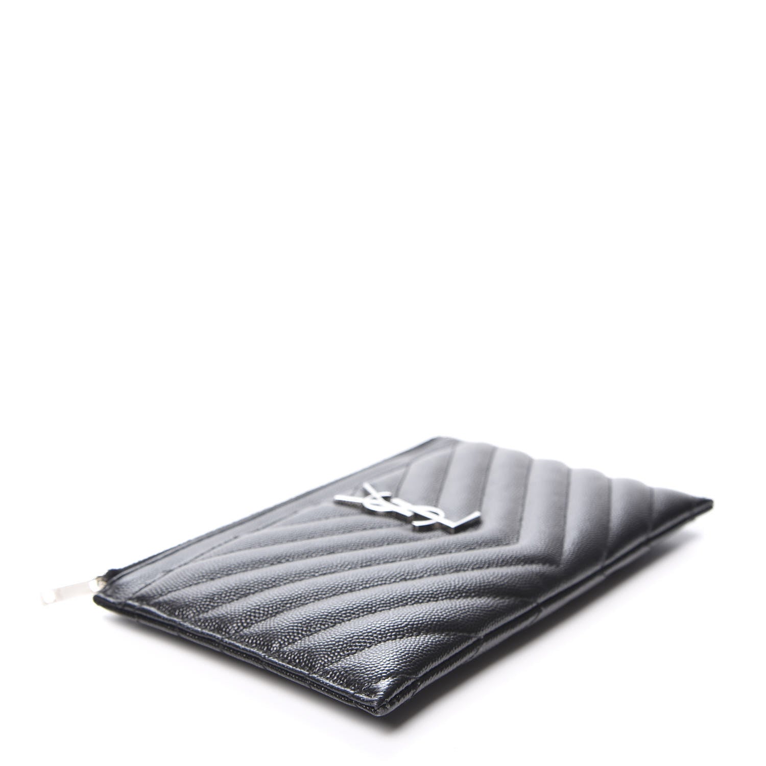 Saint Laurent Grain De Poudre Chevron Monogram Bill Pouch Black 3 of 9