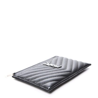 Saint Laurent Grain De Poudre Chevron Monogram Bill Pouch Black 3 of 9