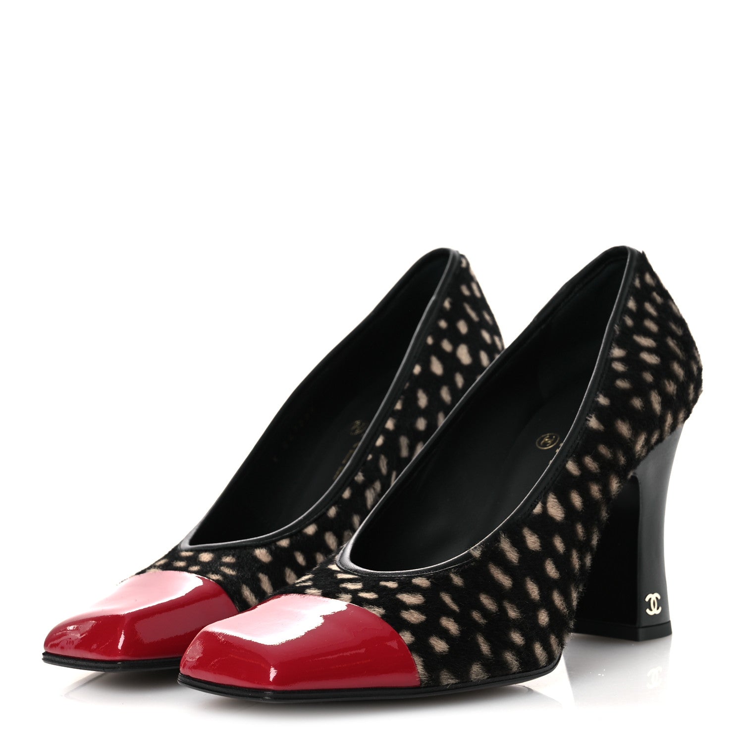 Chanel Pony Hair Lambskin Patent Cap Toe Pumps 40 Black White Dark Red 4 of 10