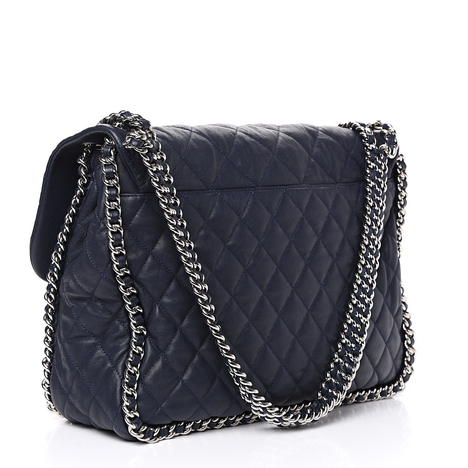 Chanel Washed Lambskin Quilted Chain Around Maxi Flap Dark Navy Blue 2 of 14