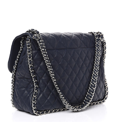 Chanel Washed Lambskin Quilted Chain Around Maxi Flap Dark Navy Blue 2 of 14