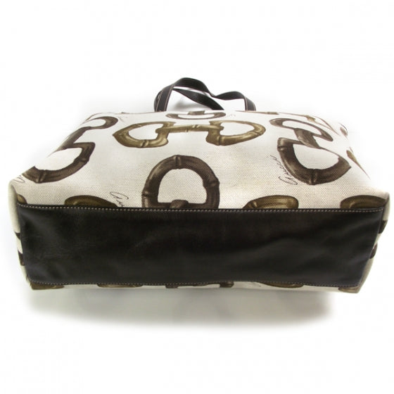 Canvas Bamboo Horsebit Print Tote White