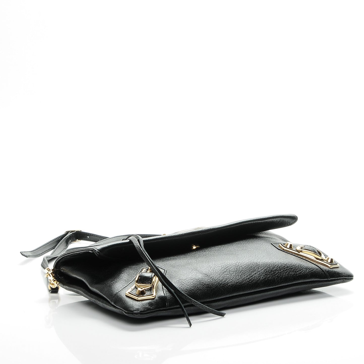 Chevre Gold Metallic Edge Hardware Envelope Clutch Black