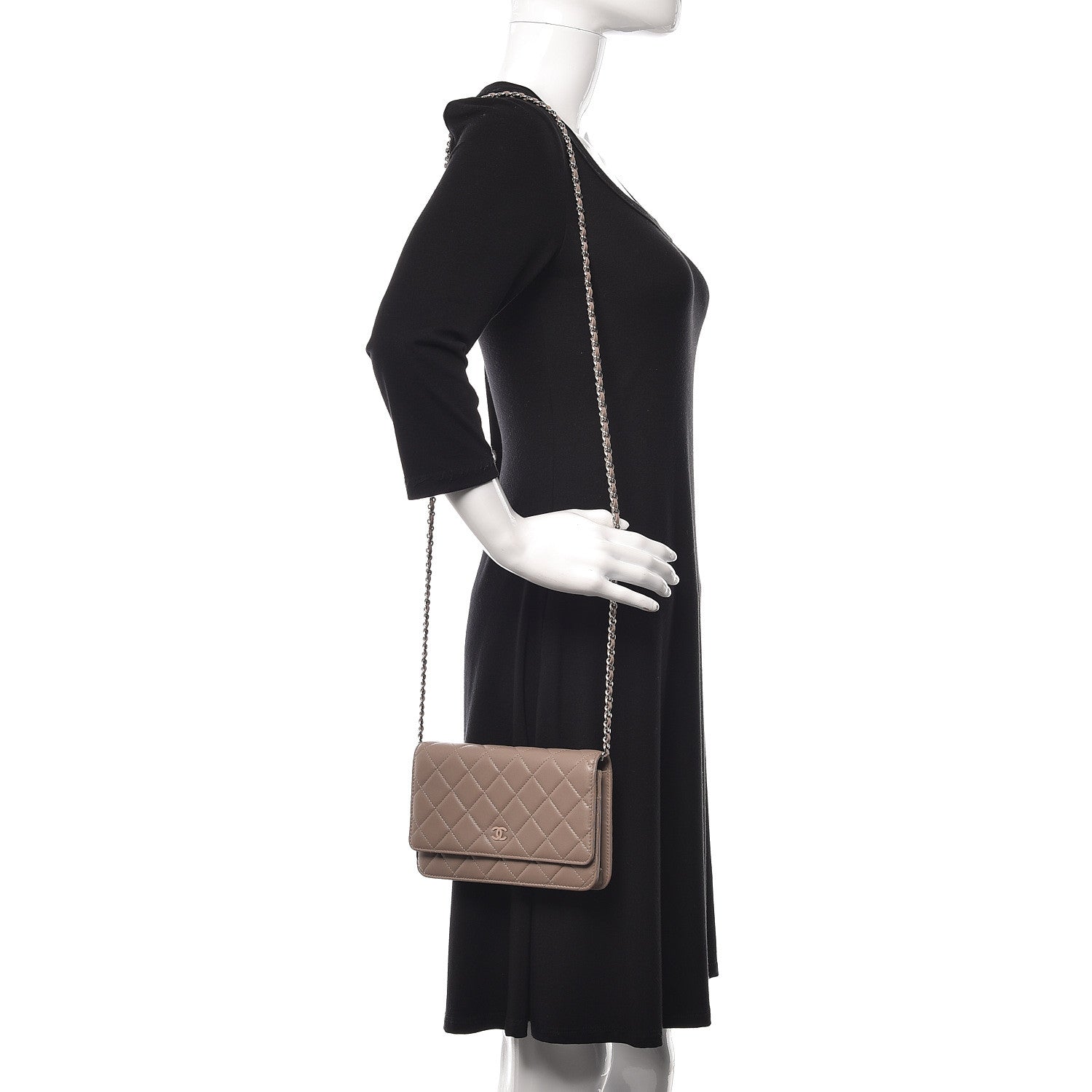 Chanel Lambskin Quilted Wallet on Chain WOC Taupe 2 of 13