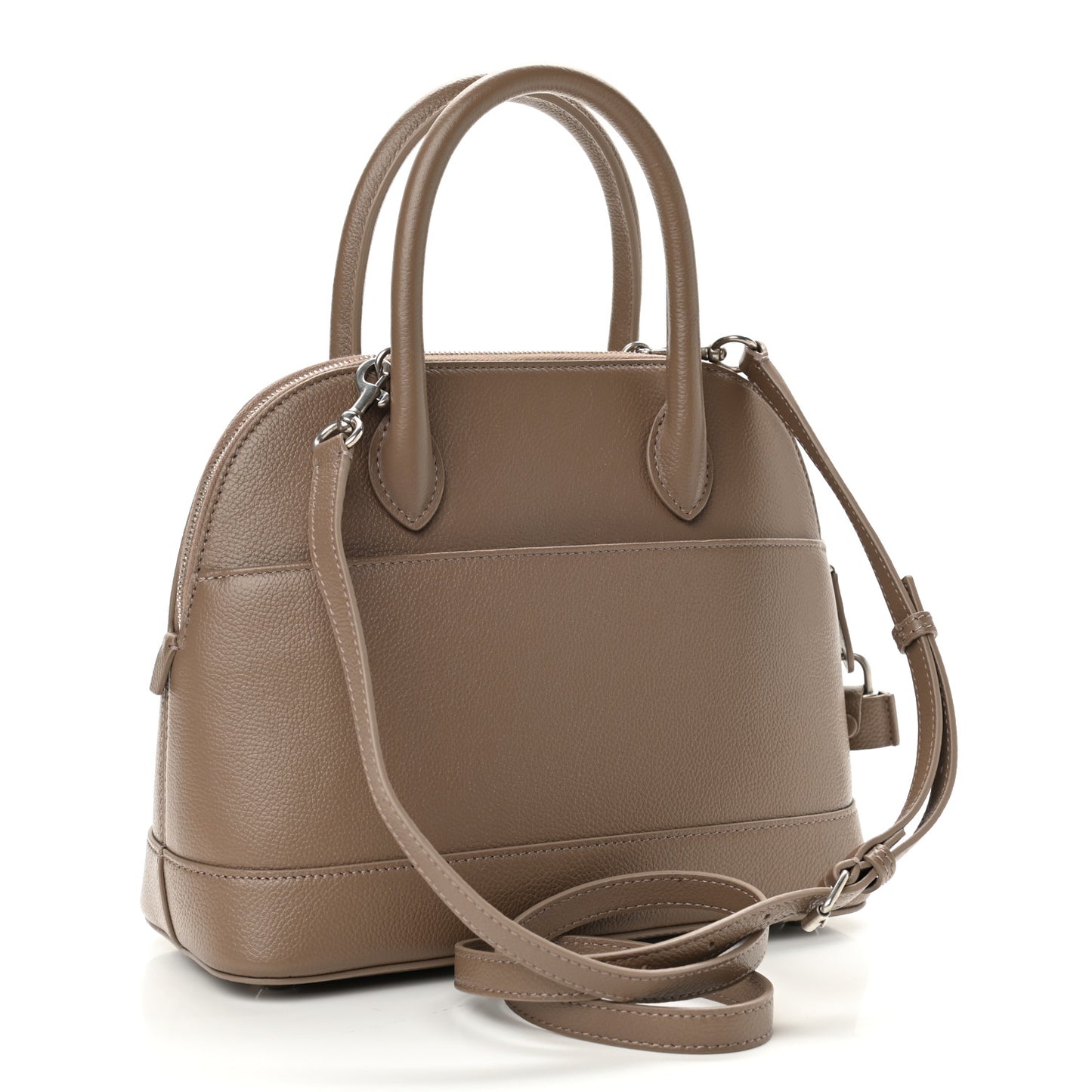 Grained Calfskin Logo S Ville Top Handle Bag Mink Grey White